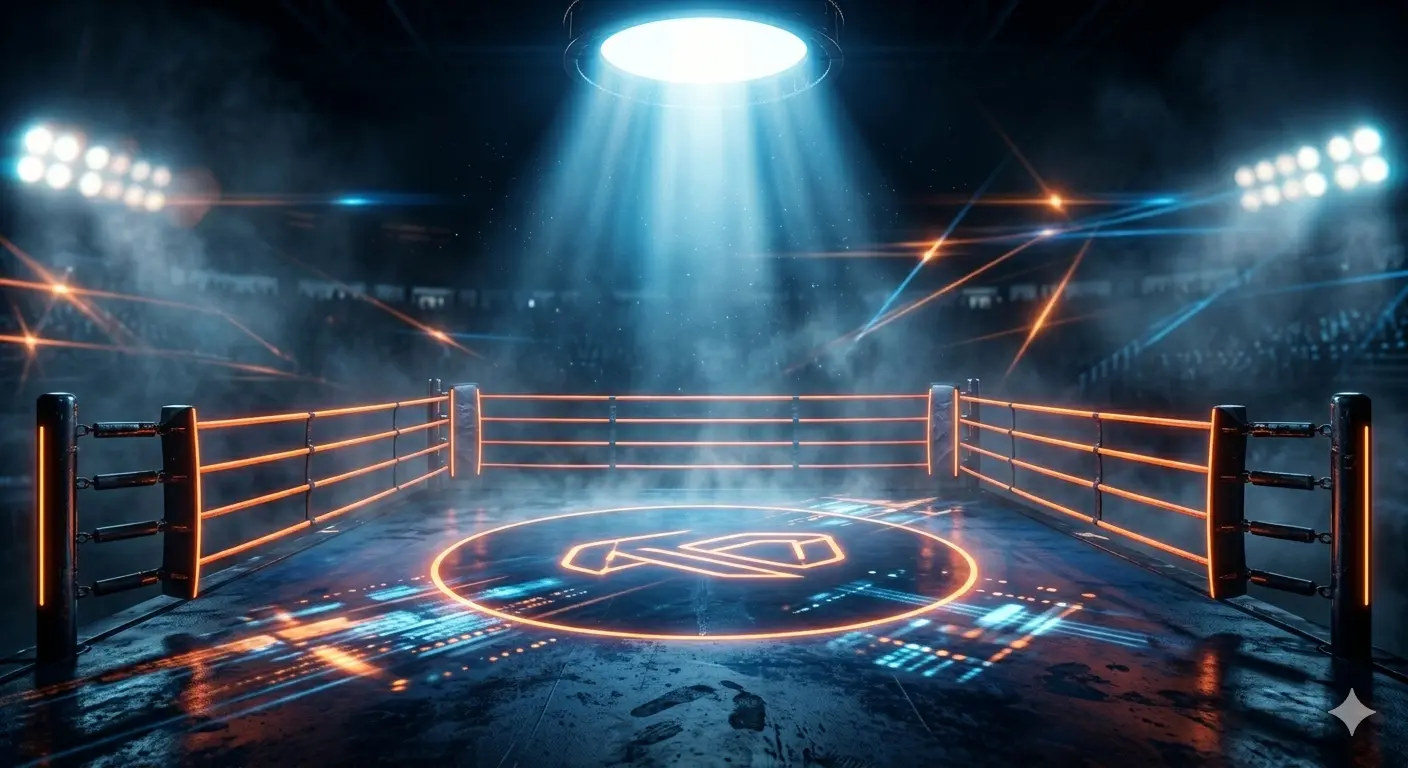 Empty Combat Sports Ring Under Spotlight