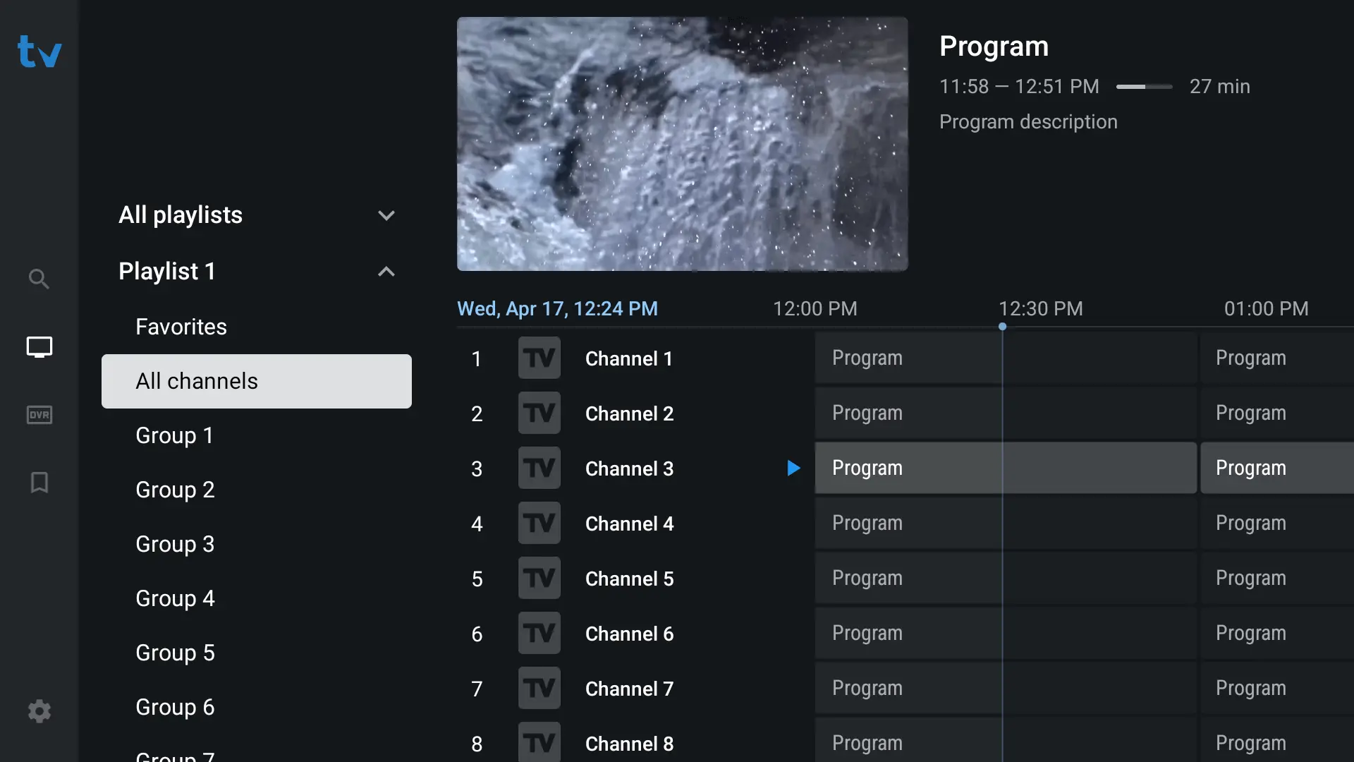 TiviMate IPTV-speler met professionele en aanpasbare EPG-gids.