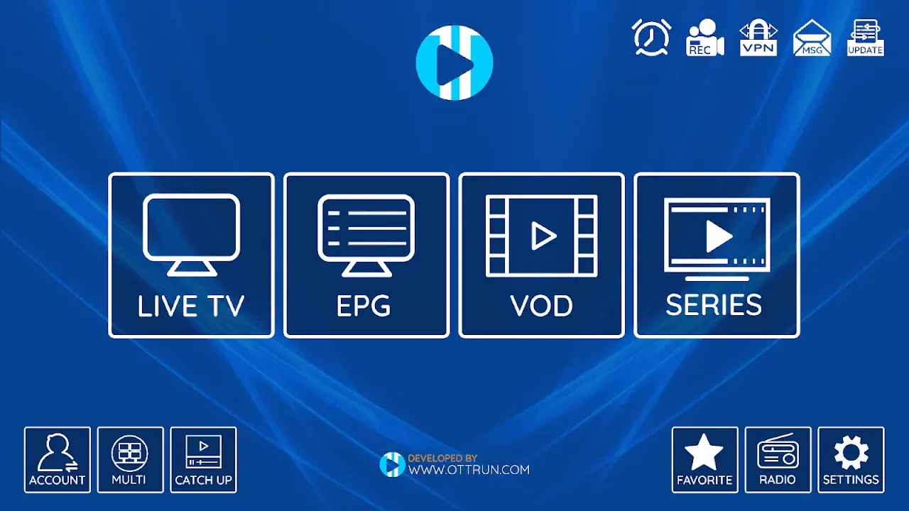 XCIPTV Player dashboard met ingebouwde VPN-ondersteuning en EPG-lay-out.